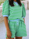 Stripe Spring Puff Sleeve Shirt and Short Set