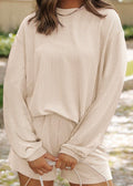 Corded Knit Long Sleeve Top and Short Set