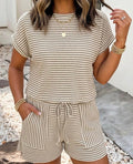 Stripe Textured Knit Short Set