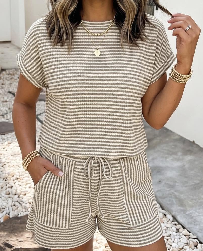 Stripe Textured Knit Short Set