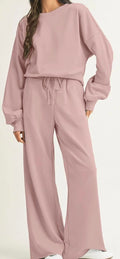 Drop Shoulder Pullover and Wide Leg Pant Set